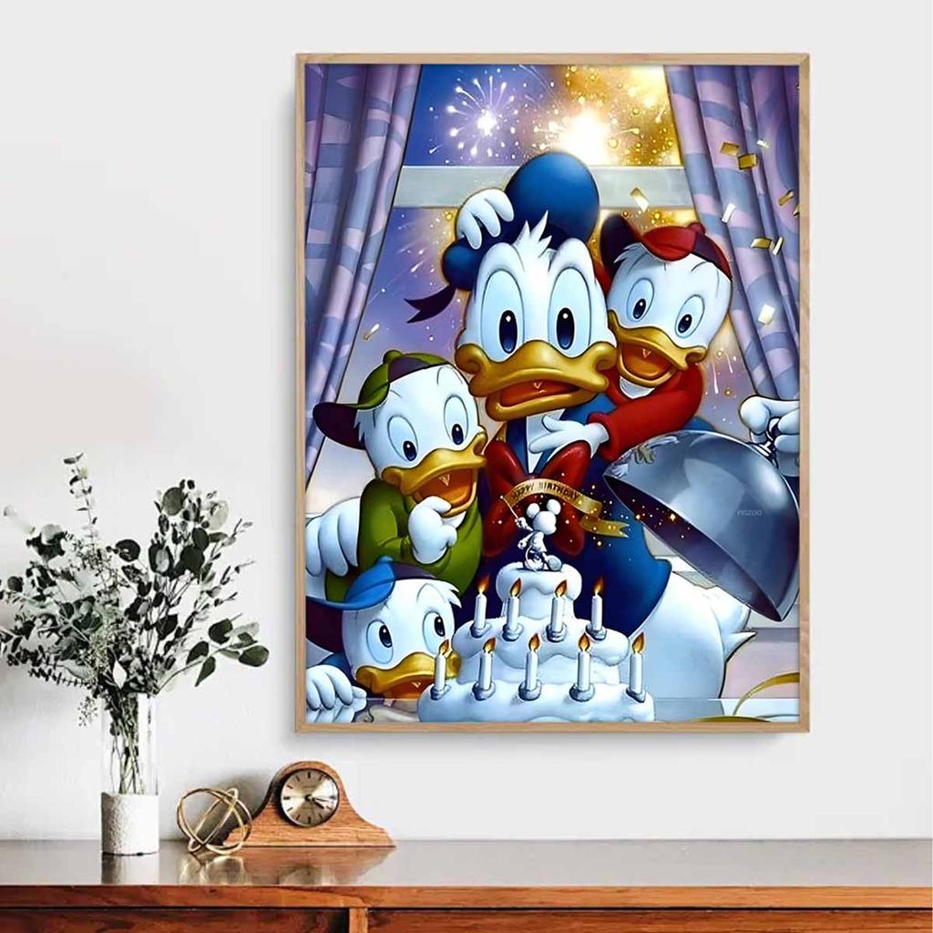 5D DIY Diamond Art Painting Kits for Adults, Donald Duck and His Friends Full Round Crystal Diamond Kits for Beginner for Home Wall Decorate