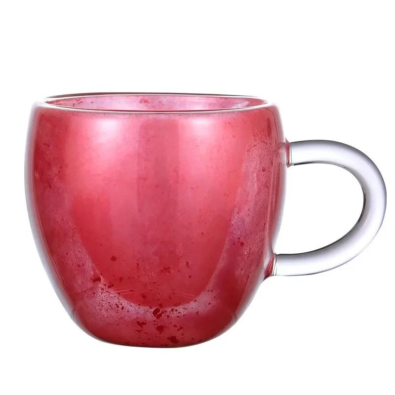 Herzförmige Kaffeetasse Doppelwandige Glastasse mit Henkel Einfache Liebe Milch Saft Becher Haushalt Glas Valentinstag Geschenk