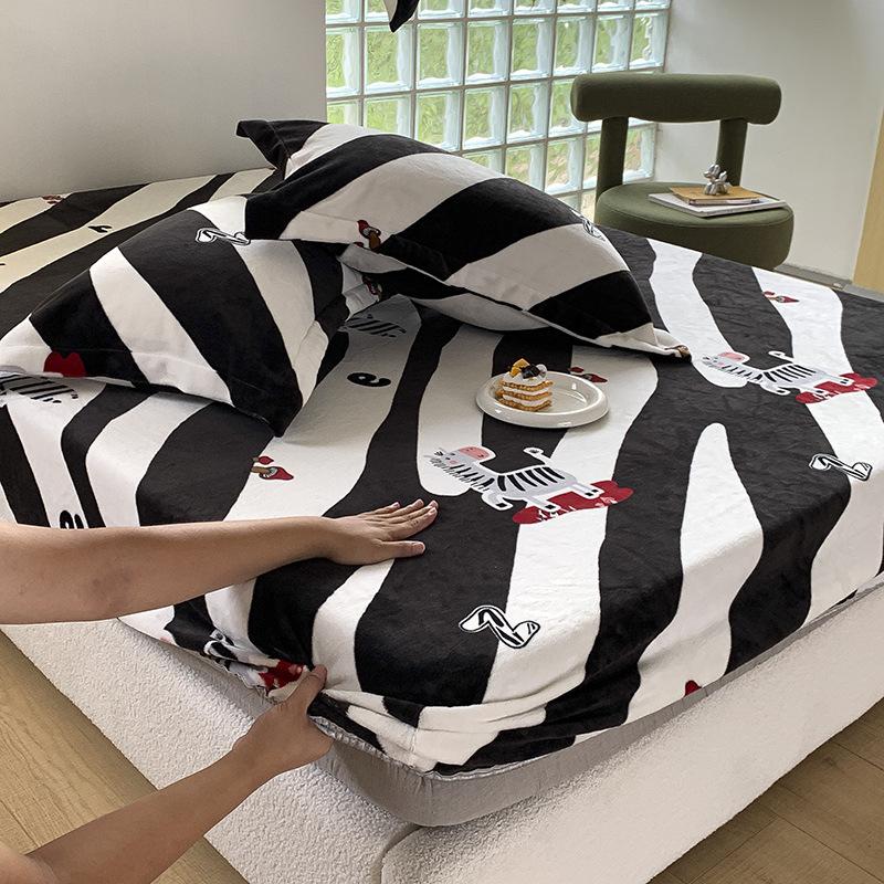New A-class Milk Fleece Bed Sheet Thickened Warm Mink Fleece Mattress Cover Fully Wrapped