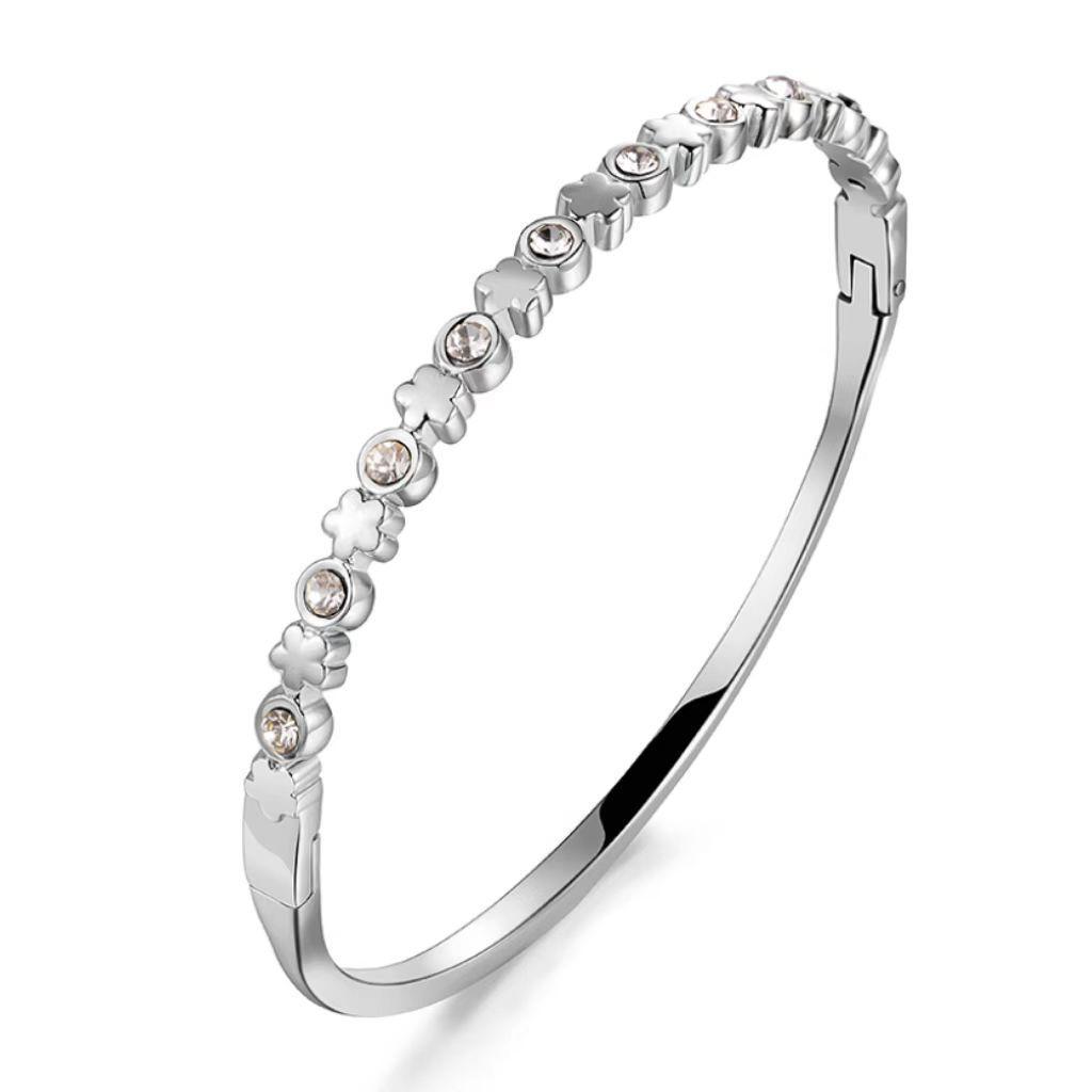 Pulsera de Acero de Titanio de Moda Europea y Americana para Mujer con Diamantes Microincrustados - Joyería de Acero Inoxidable que no Pierde el Color.