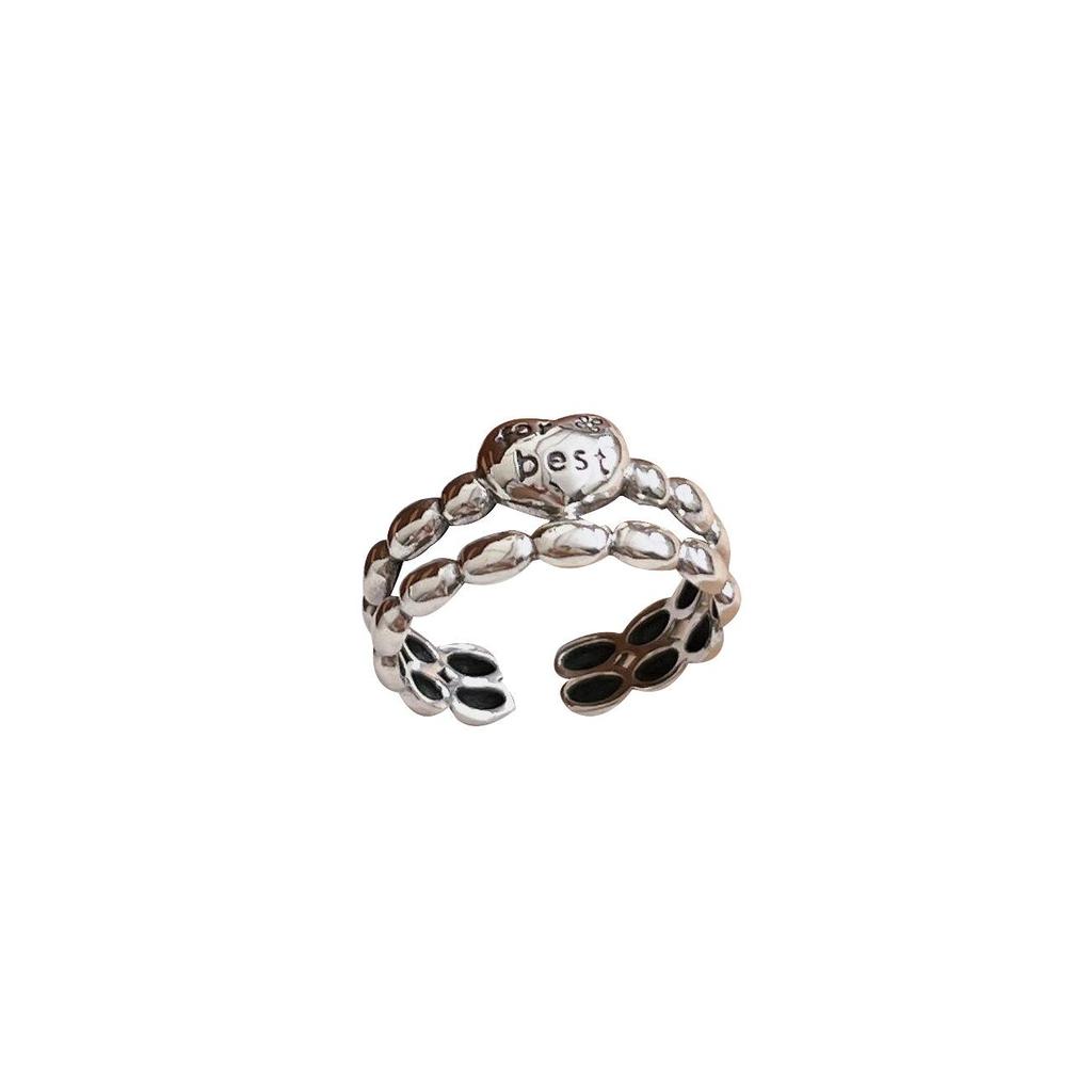925 Sterling Silver Double-Layer Heart Open Ring for Women, Japanese & Korean Design, Light Luxury, High-End