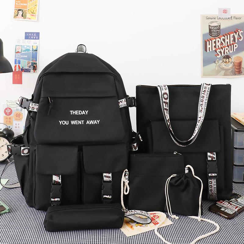 

Школьный рюкзак новый нейлоновый школьный рюкзак из пяти частей модный рюкзак рюкзак для ученика средней школы рюкзак для студента колледжа женская мода чёрный