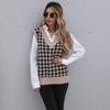 Vintage Fashion Elegant Casual Early Fall Women's Mid-length Thousand Birds Check Sweater Vest Women