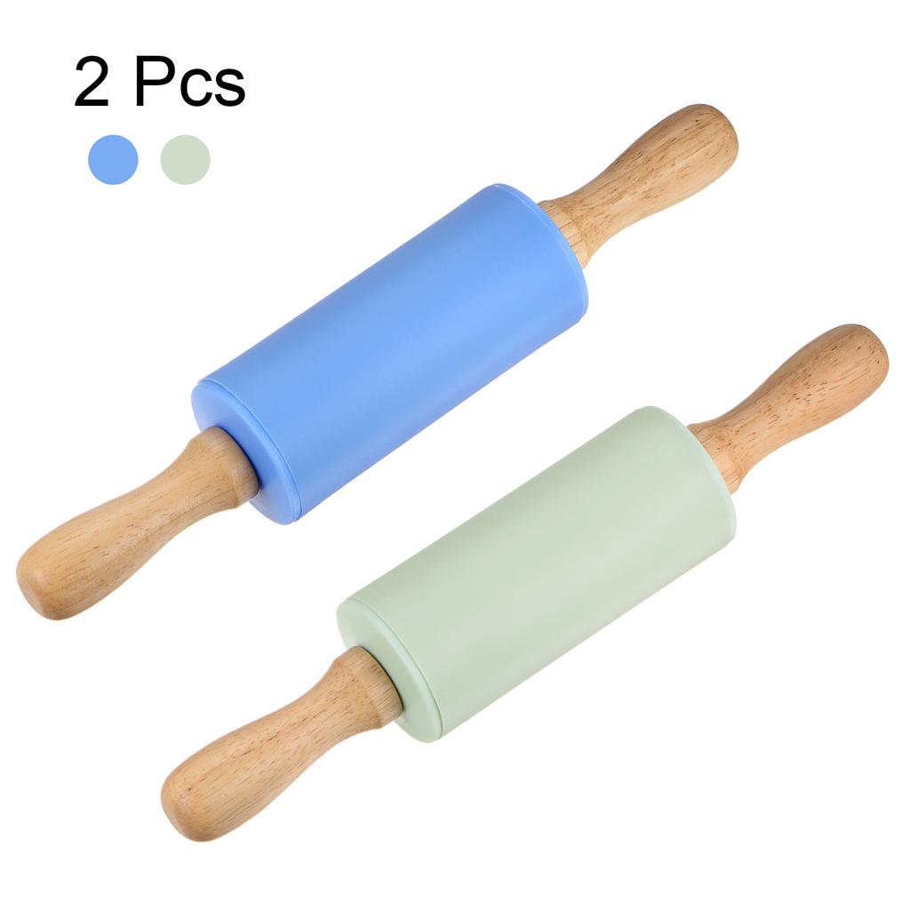 Silicone Rolling Pins for Baking 23.5cm x 4.2cm Light Green & Blue
