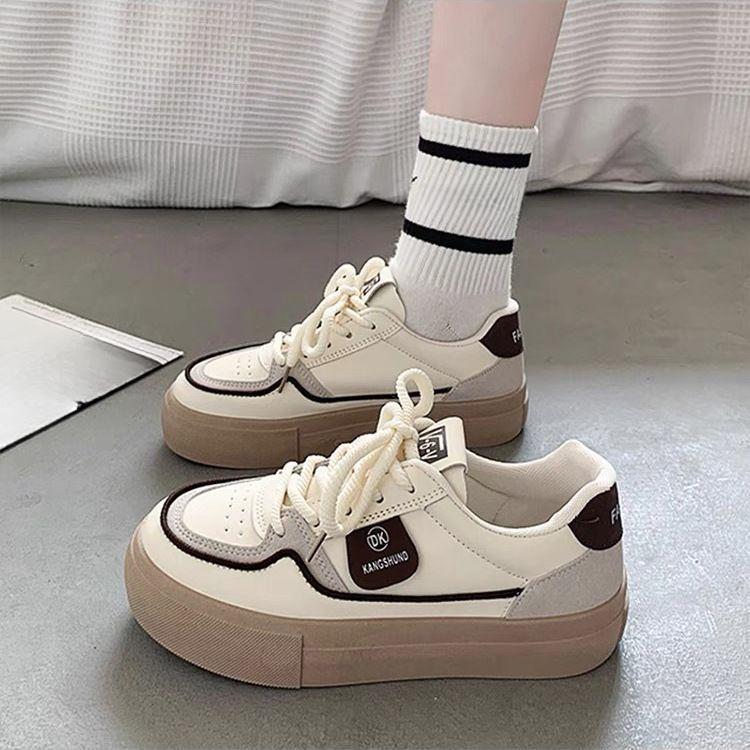 Leather White Shoes Women's Spring New Women's Comfortable Platform Simple Sneakers Casual Versatile Color Matching Women's Shoes