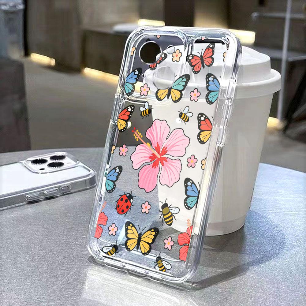 Butterflies and Hibiscus lucency Phone Case for IPhone 14 15 16 13 12 11 17 Pro Max 12 13 Mini Soft Cover