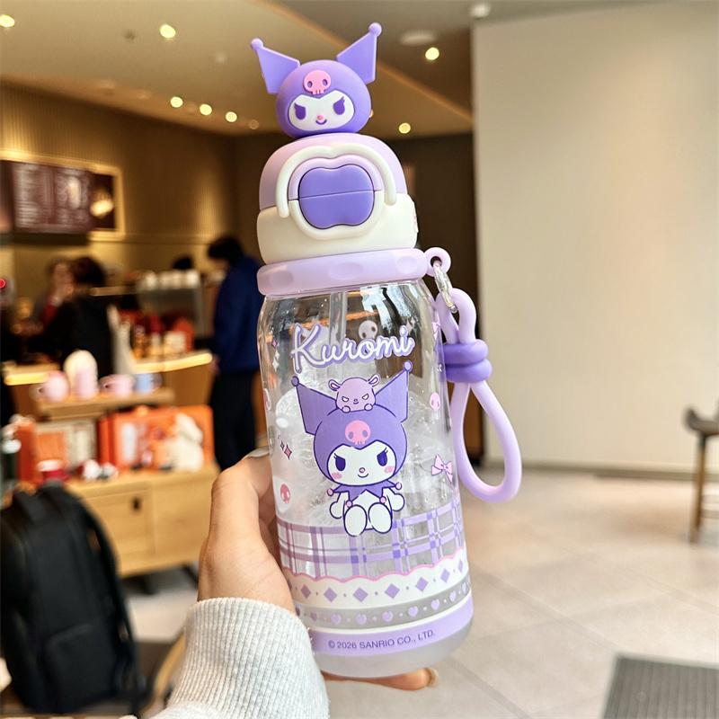 X&W Sanrio Kuromi Water Kettle 600ml Cartoon Plastic Cup Portable Double Drinking Bottle with Straw Outdoor Juice Milk Water Cup