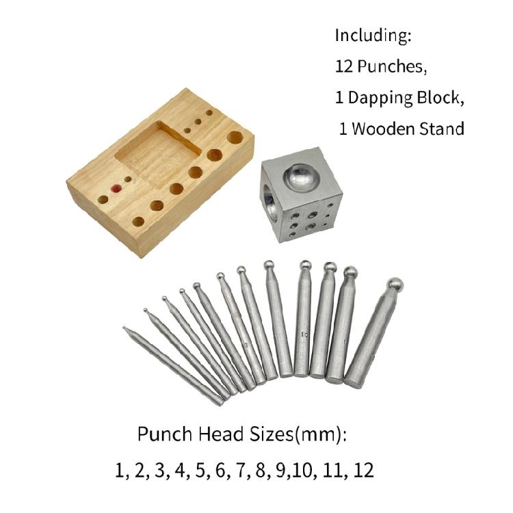 14 Pieces Metal Forming Tool Kit Dapping Doming Punch Block Great for Shaping