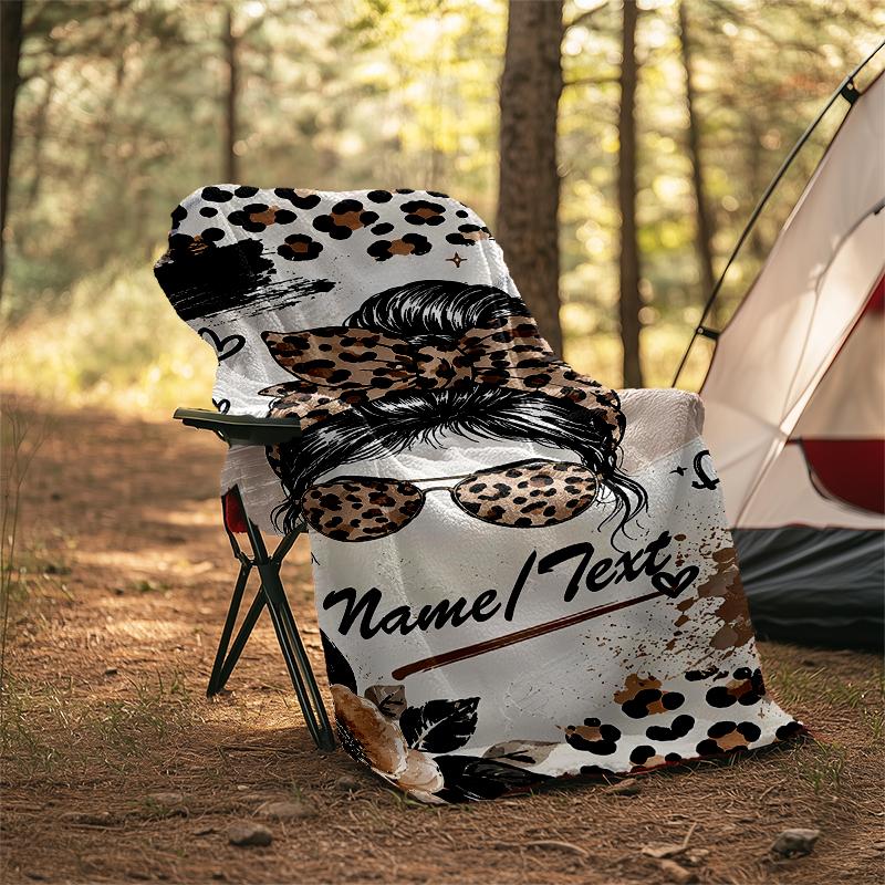 1PC Custom Name Leopard Print Fashion Style outdooor Flannel blankets Throw Blanket All-Season Throw Gift Bedspread for Couch, Bed, Camping Holiday Bi