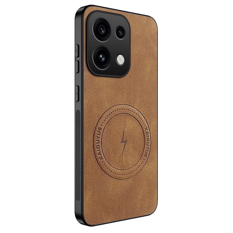 Compatible with OPPO Reno16Pro 5G, Napa Leather Grain Full Coverage Lens, Anti-Drop, Magsafe Magnetic Attraction Case.