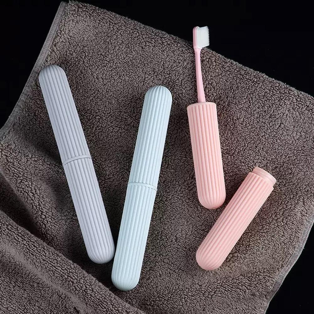 Travel Toothbrush Case, Portable Plastic Toothbrush Holder with Simple Stripes - Compact Storage for Travel,Bathroom, Camping &