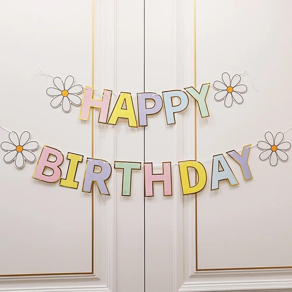 1-5 Stück Geburtstagsflagge Partybanner Blume Für Zuhause Zimmer Girlande Kinderflagge Happy Birthday Party Atmosphäre Dekorationen Zubehör