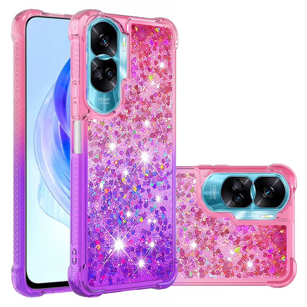 

For Honor 90 Lite 5G TPU Case Gradient Quicksand Phone Back Cover Pink+Purple