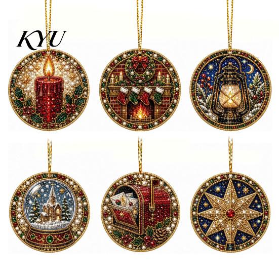 Acrylic Santa Hanging Ornaments 6 Pcs Christmas Pearl Art Ornaments, 2D Flat Holiday Tree Pendant, Decorations Effect Decoration for Home Wall