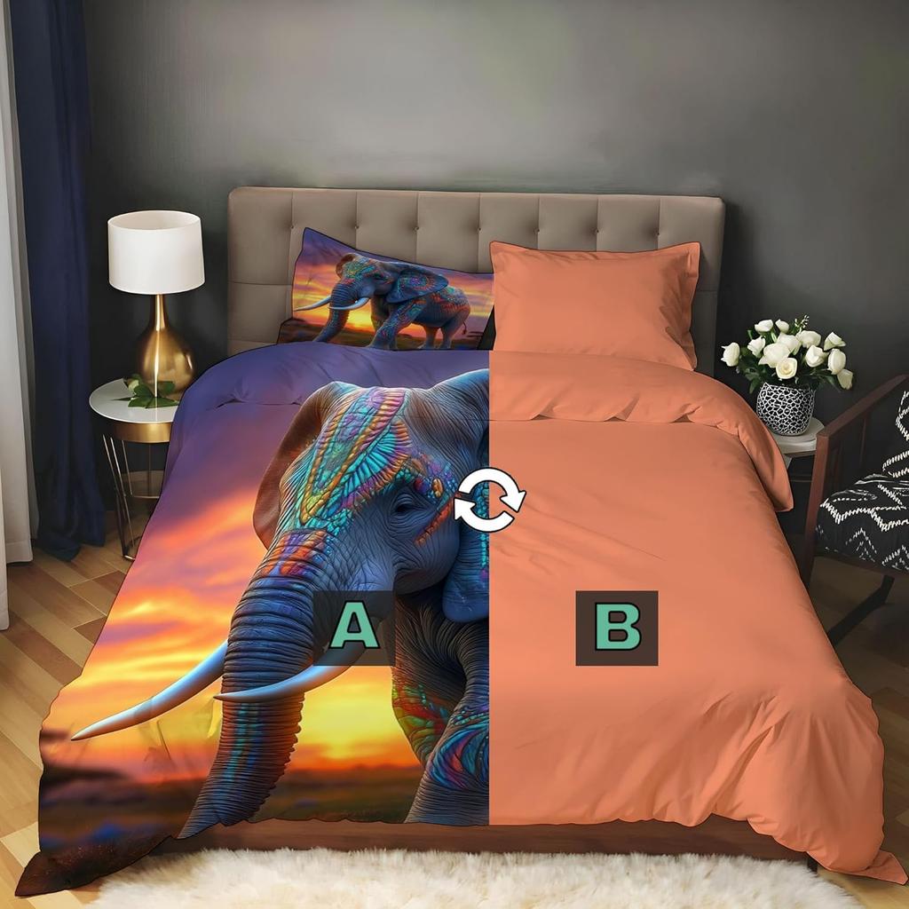 Animal Elephant 3D Print Pattern 2 Piece Bedding Set with Pillowcase All Season Quilt Duvet Cover with Zipper for Kids Adults