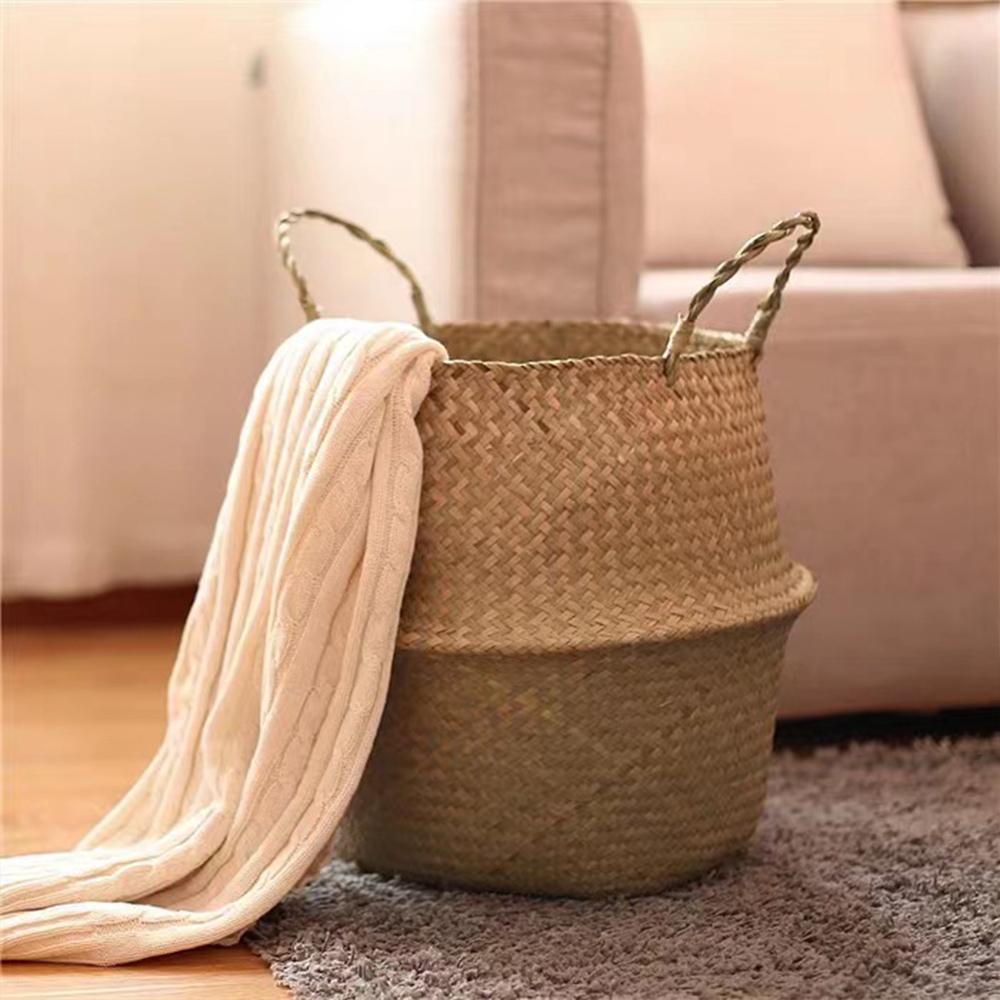 Plant Basket with Handles Wicker Basket Plant Pot Storage Basket Rattan Hanging Flower Pot Laundry Home Decor