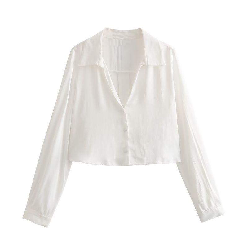 

Kaslead Fashion Style Silk Satin Texture Short Shirt White XS