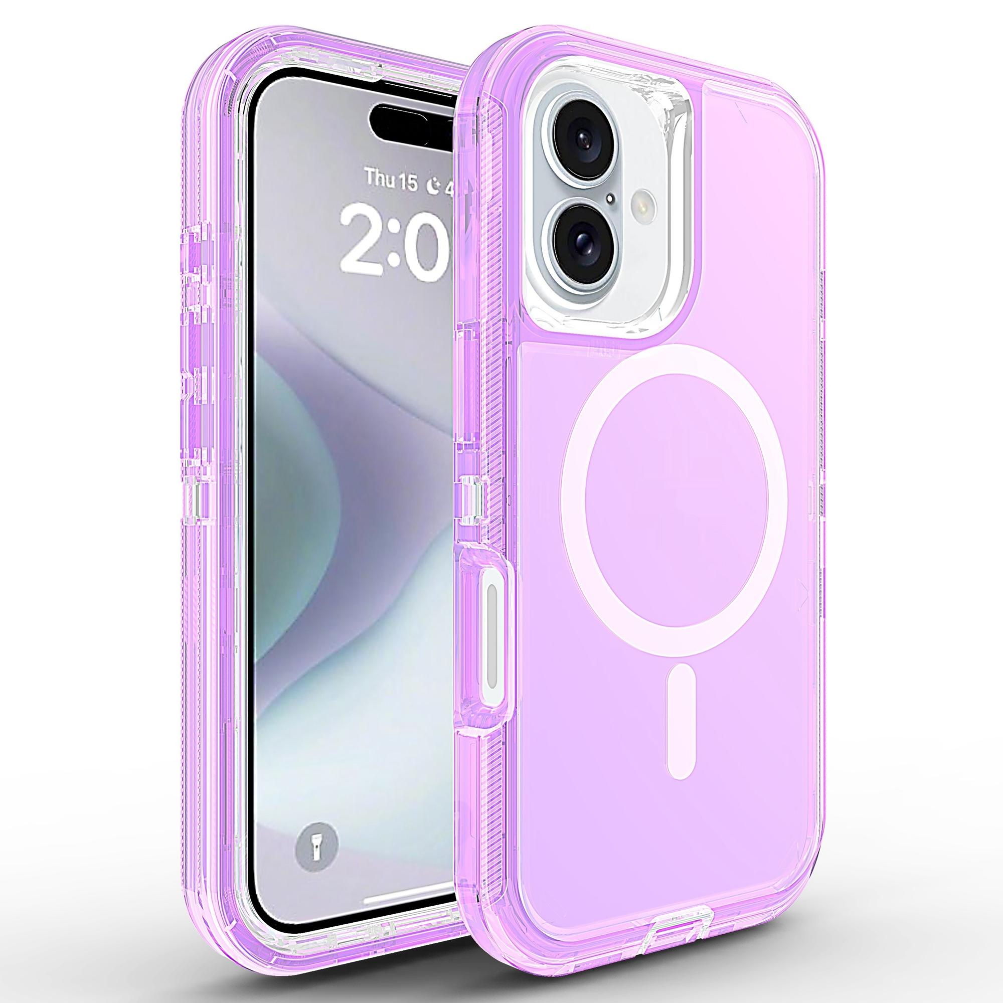 

For iPhone 16 Plus Case Compatible with MagSafe Shockproof TPU+PC Phone Back Cover Transparent Purple
