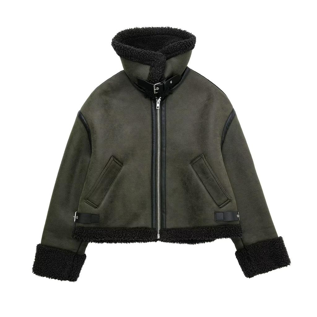 Women's Thickened Warm Fur Integrated Grab Fleece Double-sided Jacket Jacket Women's Biker Top