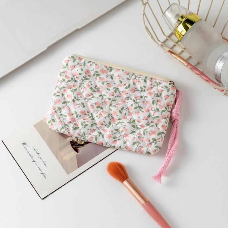 Plic Cosmetic cu Fundă Florală, Geantă Mică Pătrată pentru Machiaj cu Fermoar, Depozitare Portabilă pentru Ruj, Portofel pentru Monede pentru Femei