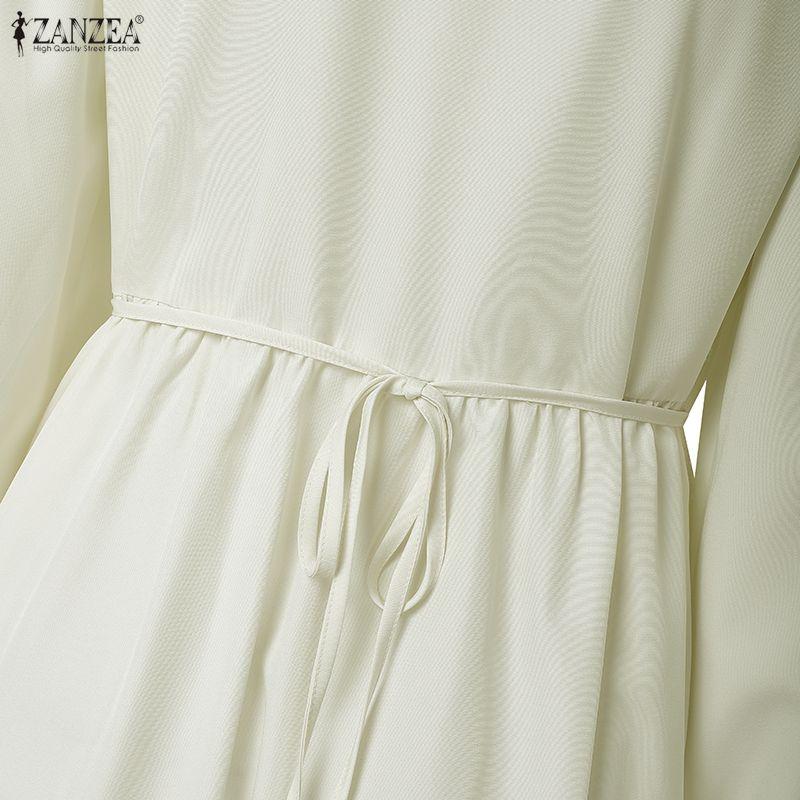 ZANZEA Women Elegant Round Neck Long Sleeve Lace Patchwork Casual Dress