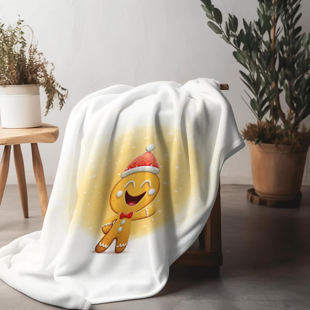 

Tuniu Cute Gingerbread Man Throw Blanket for Sofa Bed Bedroom Gift Warm Cozy Soft Decorative Blanket 75x90cm