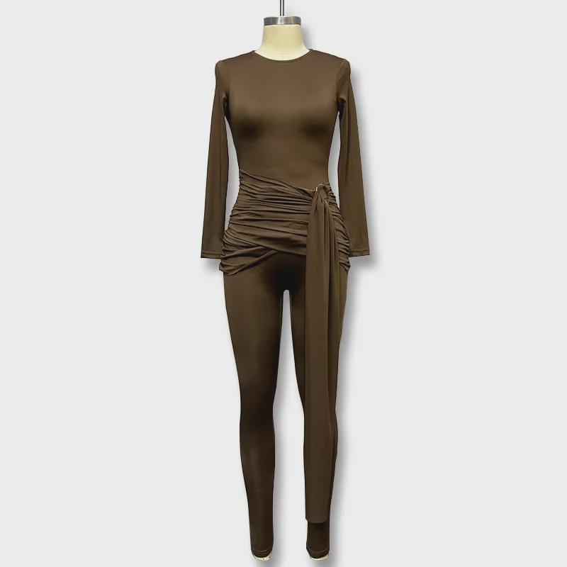 Women's Lace-Up Buckle Long Sleeve Jumpsuit