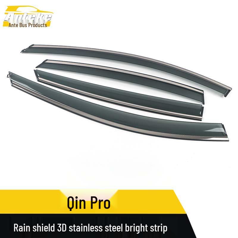 Qin Pro PC Plastic Rain Deflector with 3D Stainless Steel Bright Strip - Exterior Car Decorative Patch
