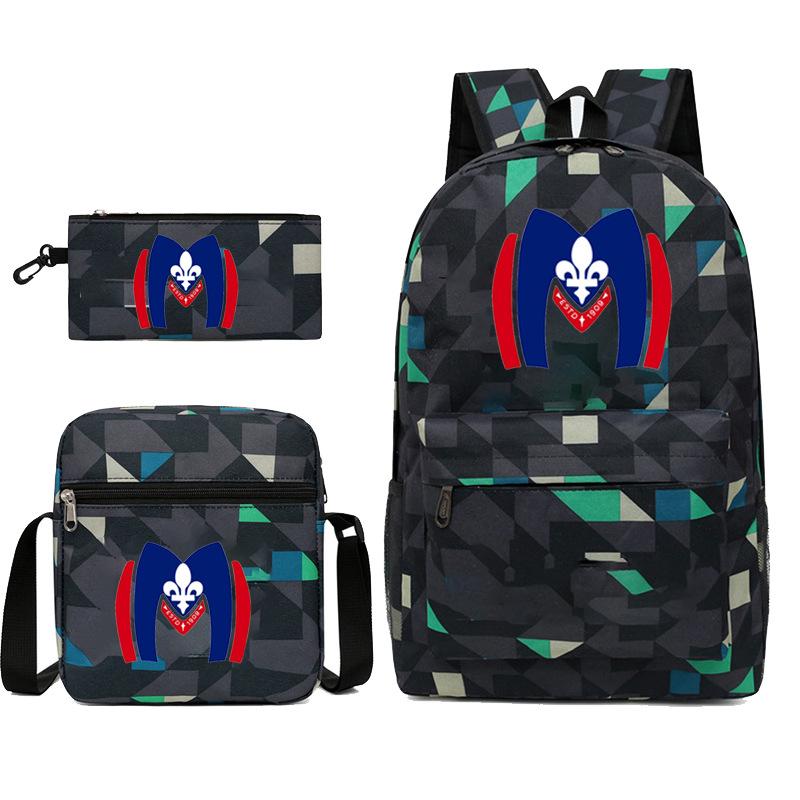 3 Piece School Backpack Set for Students Large Capacity Oxford Cloth Schoolbag with Shoulder Strap and Pencil Case