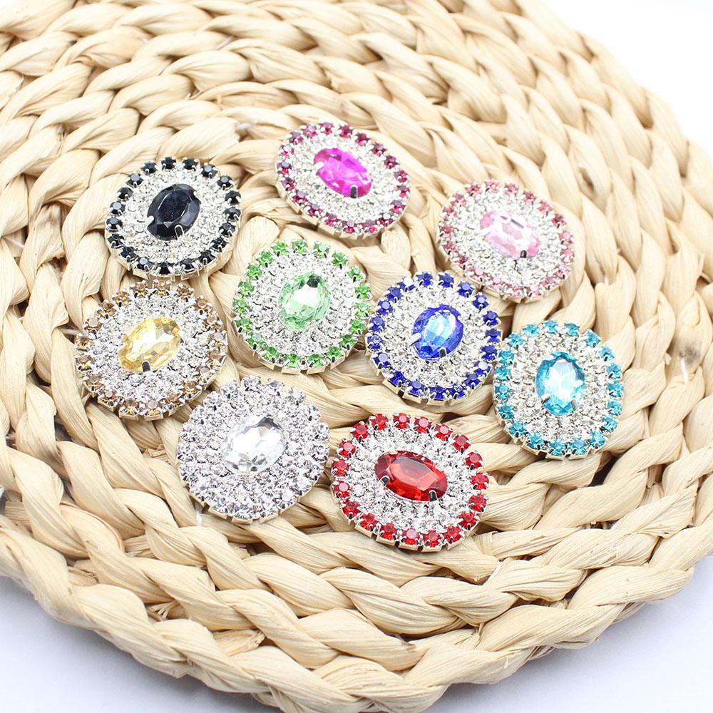 New 10 Pieces 26 * 30mm Oval Flat Bottomed Welded Crystal Color Seam Inlaid Diamond Buttons DIY Clothing Hair Accessories