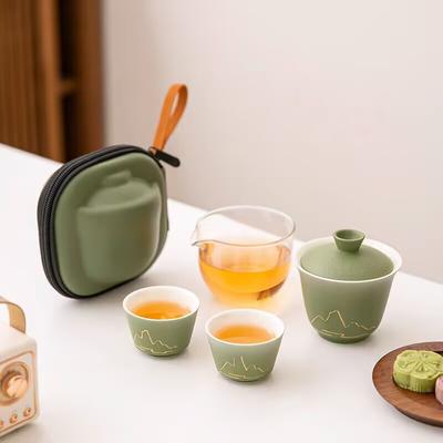 Portable Cover Bowl Travel Tea Set, One Pot And Two Cups, Go Out Outdoors To Make Tea With You, Express Guest Cup, Dragon Boat Festival Gift