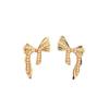 Gold Color Irregular Bowknot Stud Earrings for Women Imitation Pearl Beads Curved Metal Twisted Unusual Small Earrings 2026 New