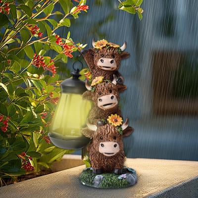 Garten Kuh Statue Solarlicht Outdoor Dekor, Lustiges stilvolles Ornament, Landschaftslampe Harz Skulptur