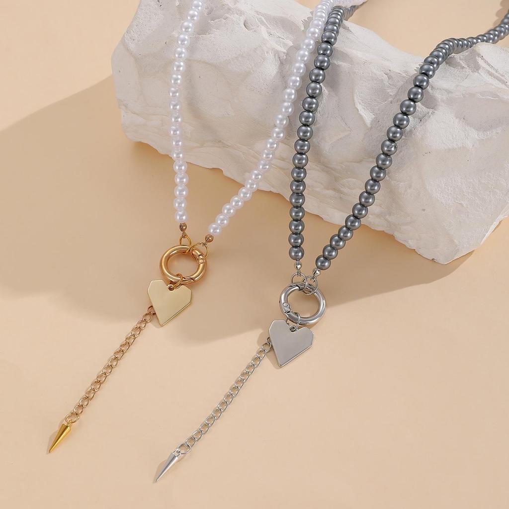 Advanced Temperament Long Heart Shaped Necklace Beaded Collarbone Chain Y Shaped Tassel Sweater Chain Pendant