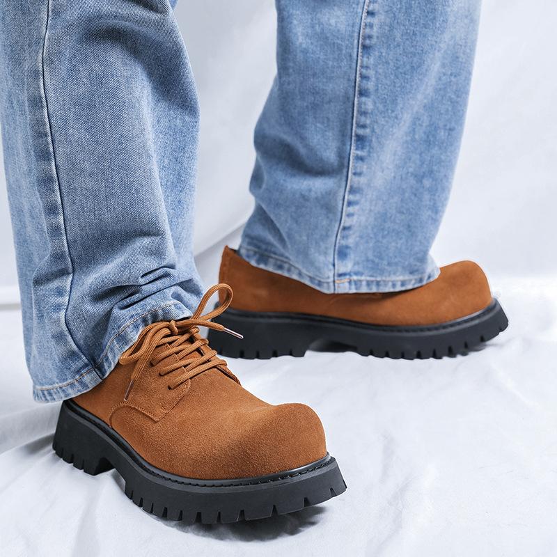 Trendy big head Derby shoes men's commuting platform leather shoes men's inner height increase British style senior casual shoes 3656-R