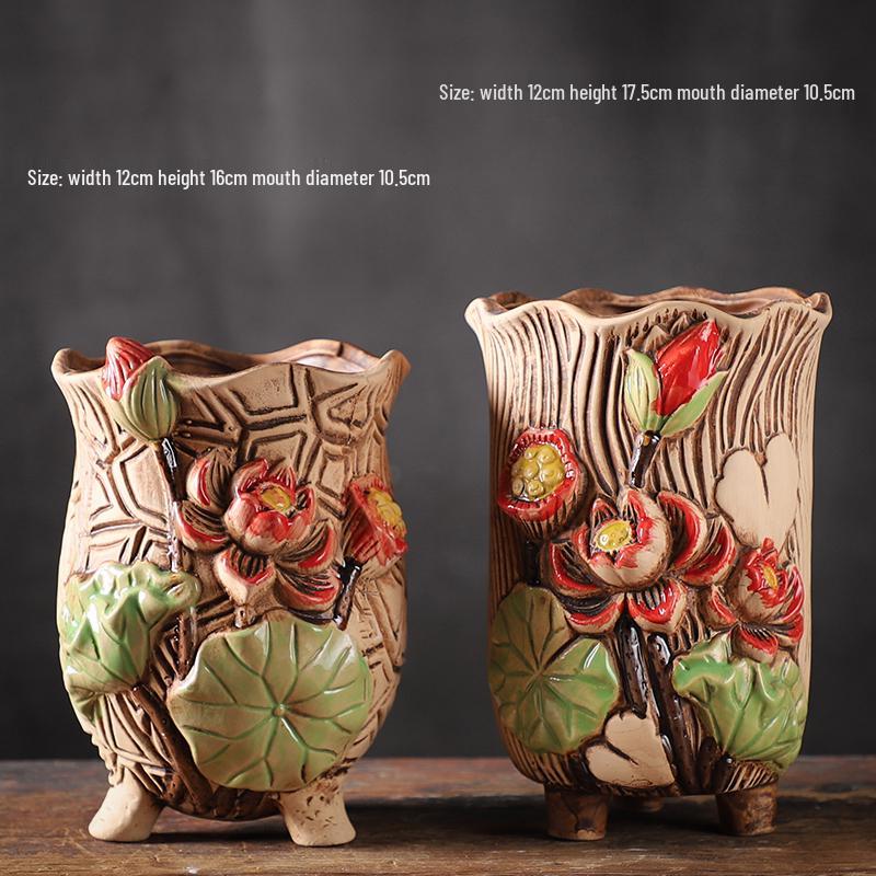 Large Creative Ceramic Terracotta Pot for Succulents - Breathable, Coarse Pottery, Album Style, Suitable for Silk Flowers.