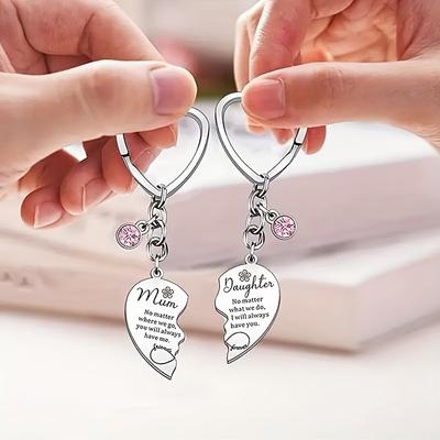 1Set With Inspirational Quotes Keychain Set Stainless Steel Mom  Daughter Cherished From Daughter Perfect Mother's Day Gift  Jewelry Accessory