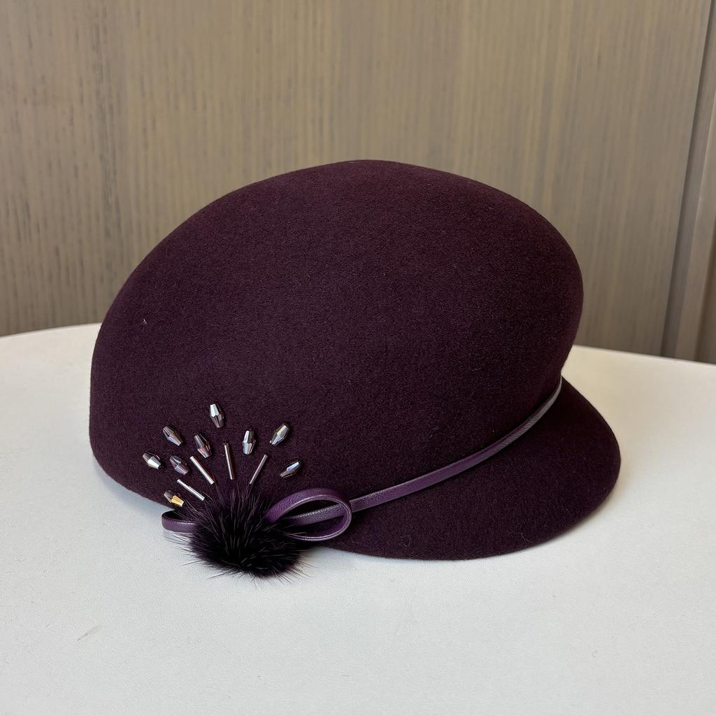 High-quality Autumn and Winter High-end Top Hat Fashionable Versatile Beret Women's Elegant Thermal Cap Wool Woolen Small Basin Hat