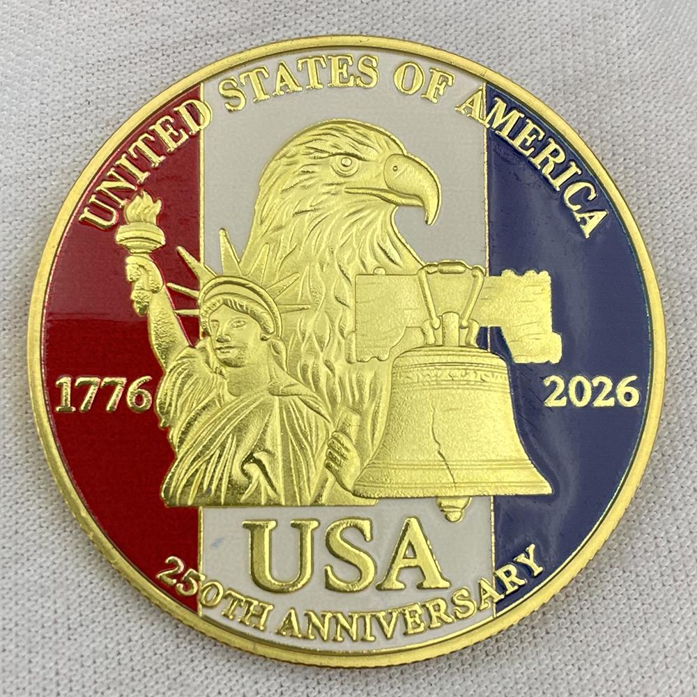 2026 USA 250th Anniversary Coin Liberty Bald Eagle Design with Liberty Bell Souvenir Medal Memorial Coin in Capsule
