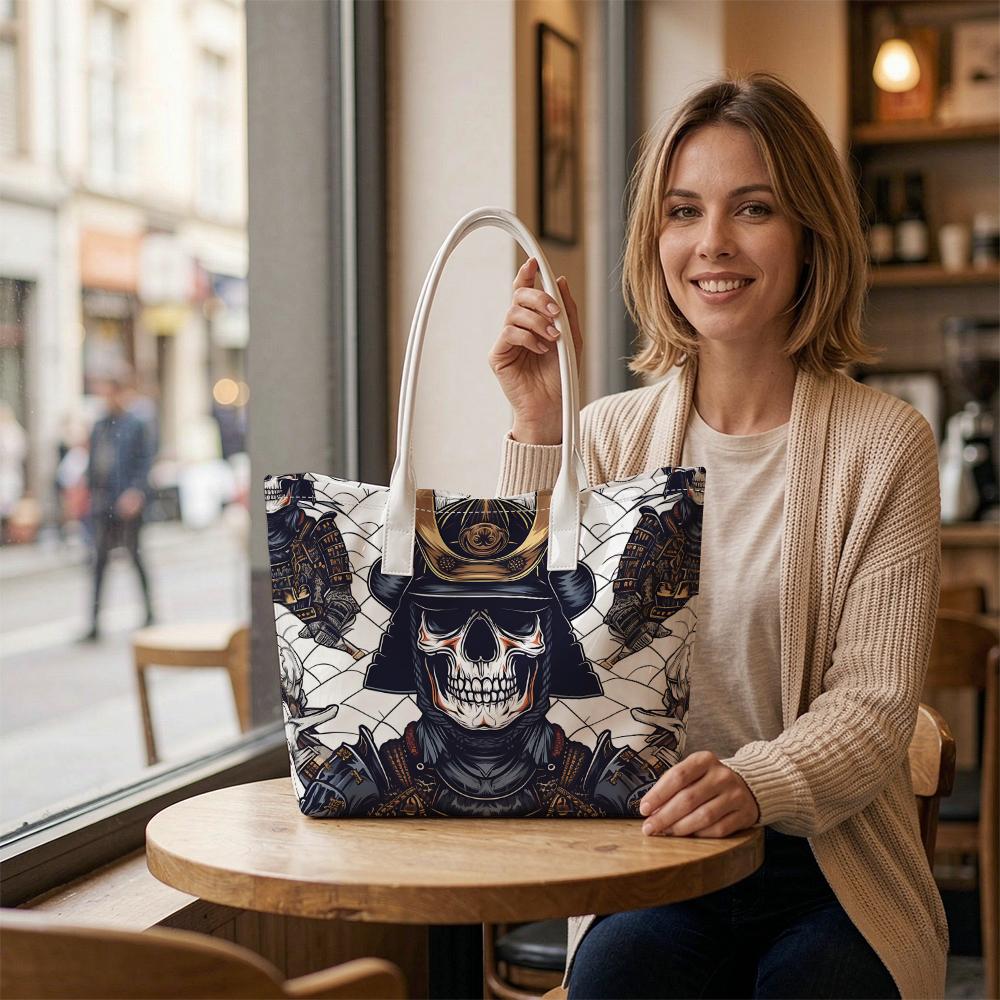 Skull Samurai Print Casual Tote Bag for Daily Outdoor Carry