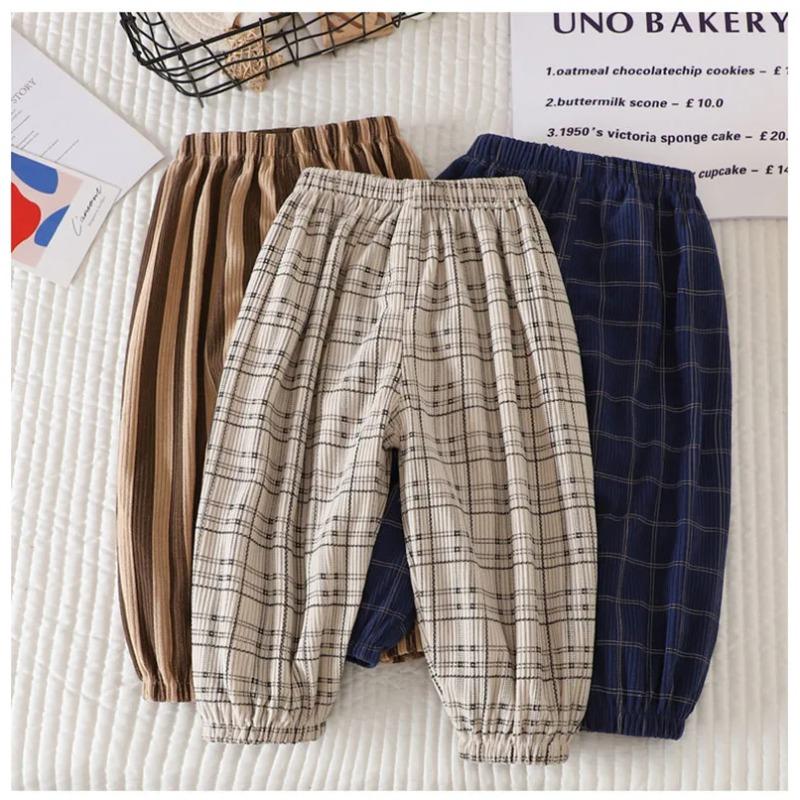 Summer Kids Casual Pants Simple Boys Grid Sweat Pants Korean Loose Thin Children Striped Letter Trousers
