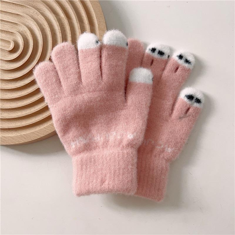 Knitted wool warm gloves winter female cartoon cute thickened student writing cold five fingers exposed