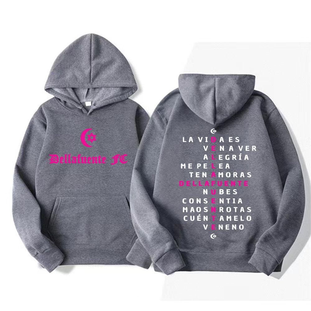 Rapper Dellafuente 2025 Tour Letters Print Hoodie Fashion Retro Gothic Oversized Hoodies Men Women Long Sleeve Fleece Sweatshirt