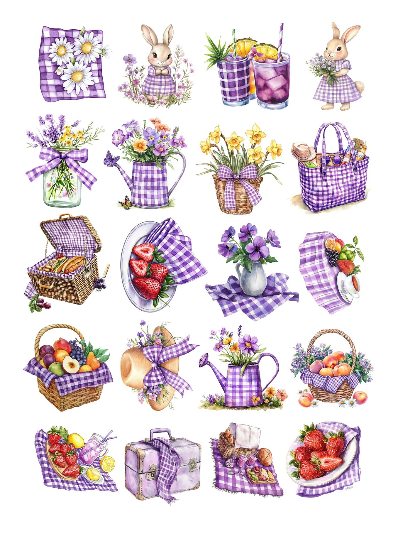 

20pcs Cute Self-made Watercolor Summer Purple Picnic Spring Outing Scrapbooking Stickers /decorative /DIY Craft Photo Albums белый
