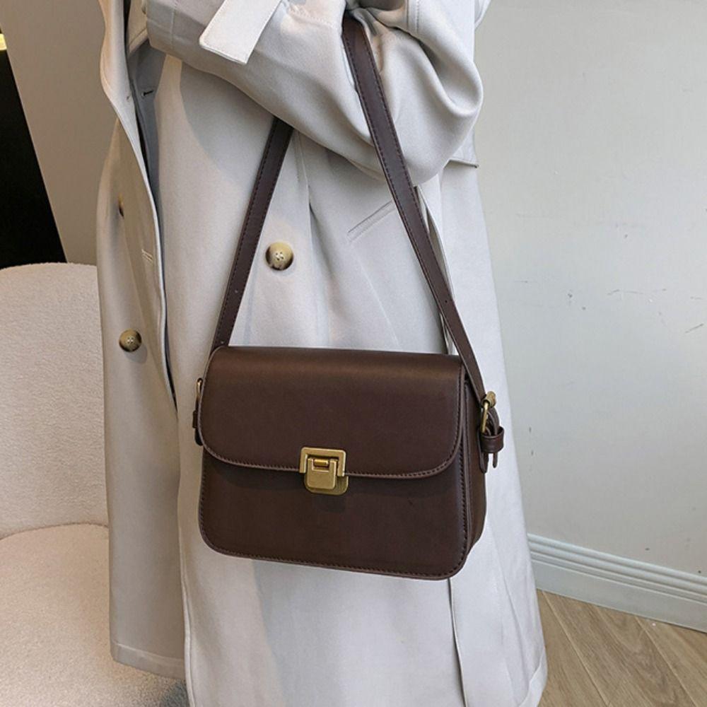 Solid Color Small Square Bag PU Leather Women's Armpit Bag Korean Buckle Shoulder Bag  Shooping