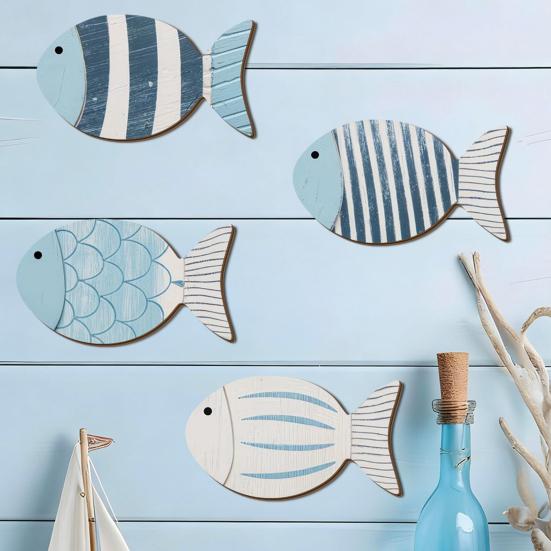 Wood Nautical Wall Decor Vintage Sailboat/Fish Wall Art Coastal Theme Wall Sculpture for Home Lake House Ocean Bathroom Decor
