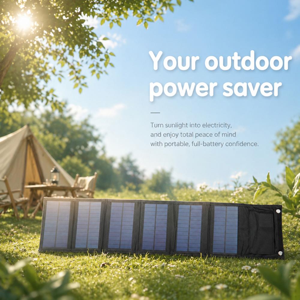 5V 12W Foldable Solar Panel Charger Portable Solar Power with USB-A USB-C Ports High Efficiency Monocrystalline Cell for Outdoor Camping Hiking