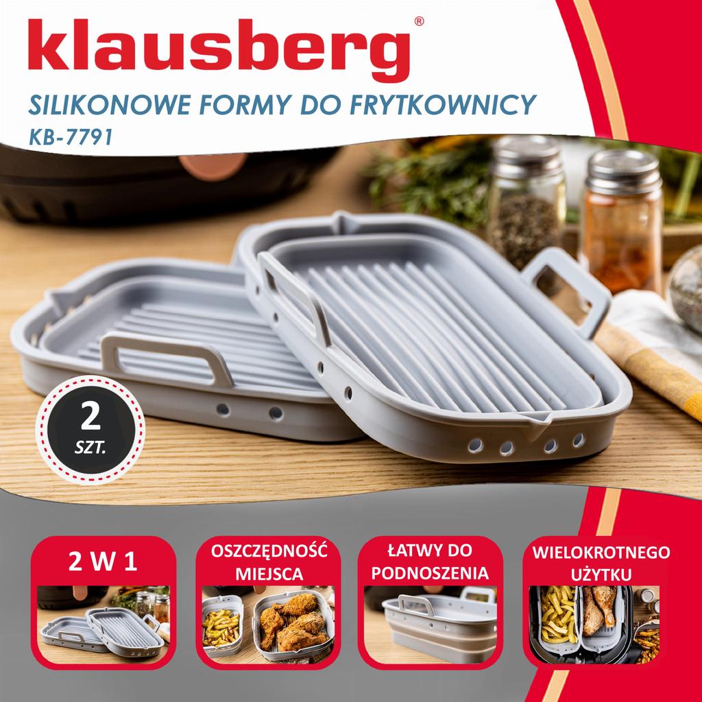 Zestaw wkładów silikonowych do frytkownicy beztłuszczowej 2 sztuki prostokątny 20.5x14.5cm składany KLAUSBERG KB-7791