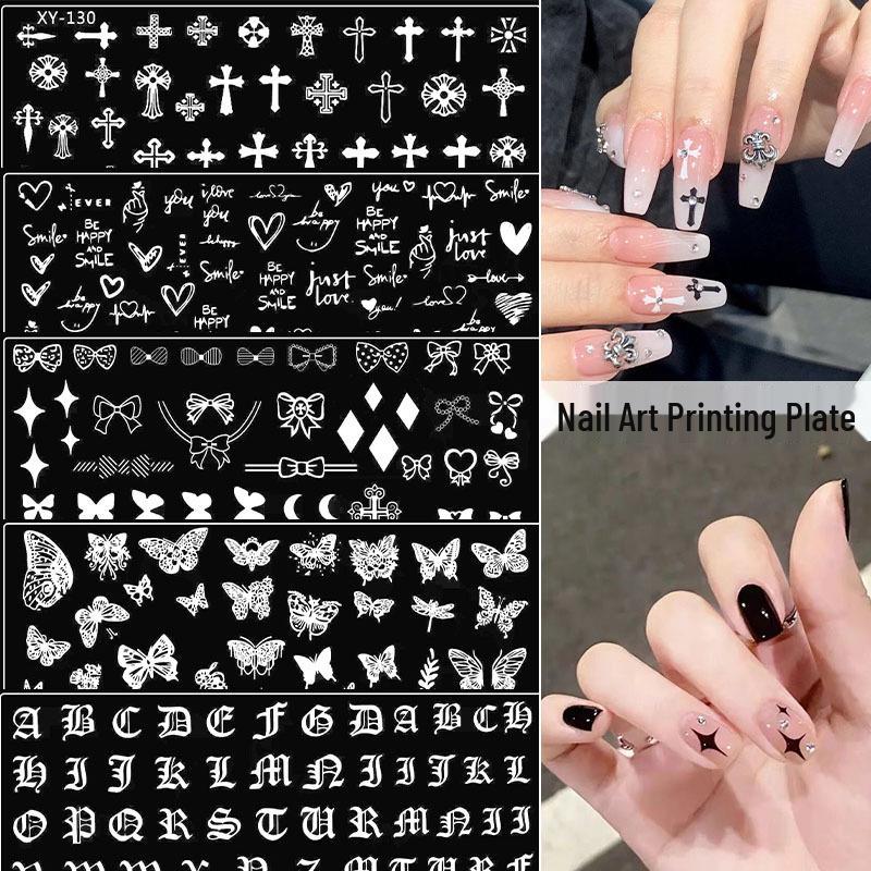 Nail Art Stamping Plates: Stainless Steel Bow, Knot, Chrome Hearts, Cross, Gothic Retro Templates