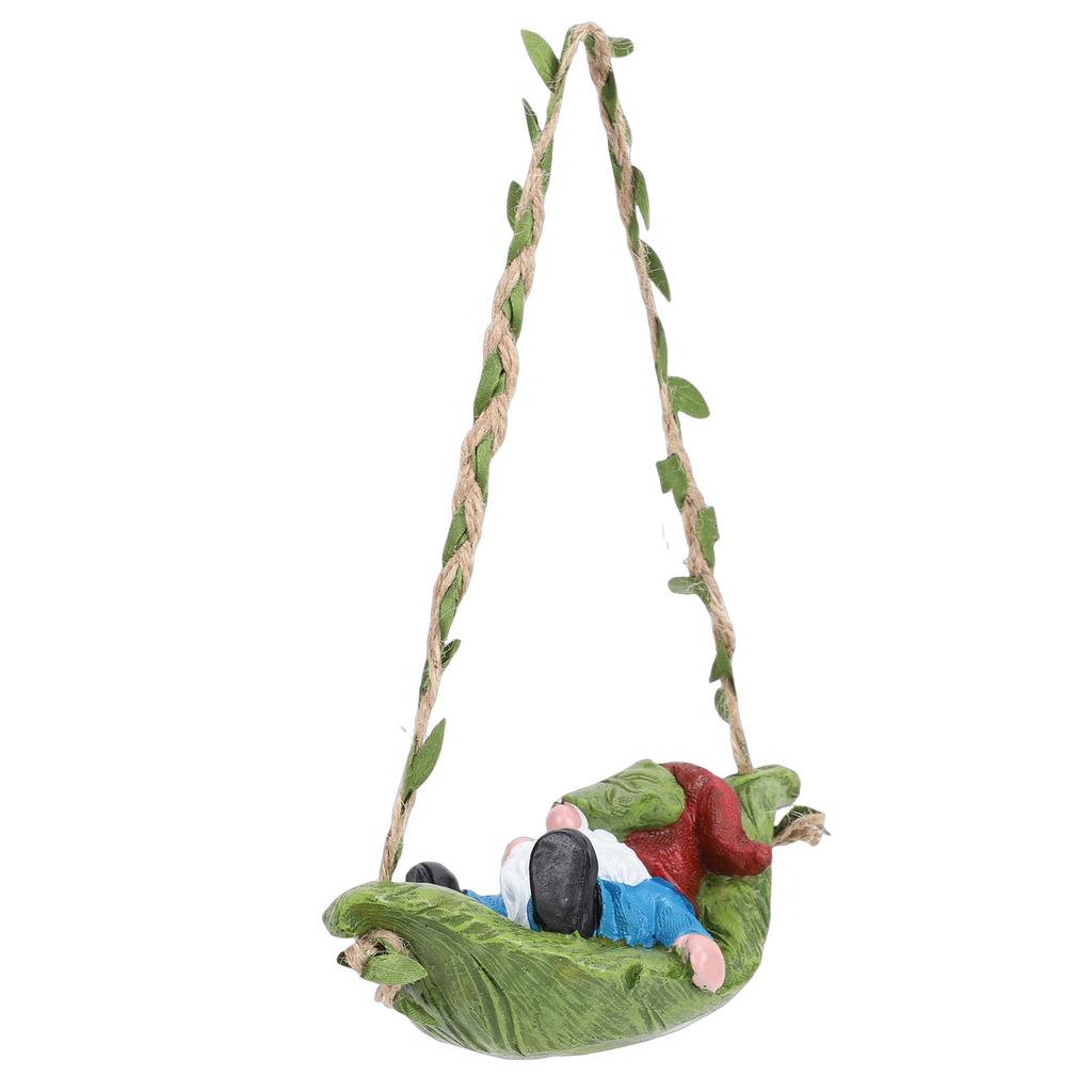 Garden Gnome On Leaf Hammock Statue Cute Resin Swinging Outdoor Yard Decor Fairy Garden Ornament
